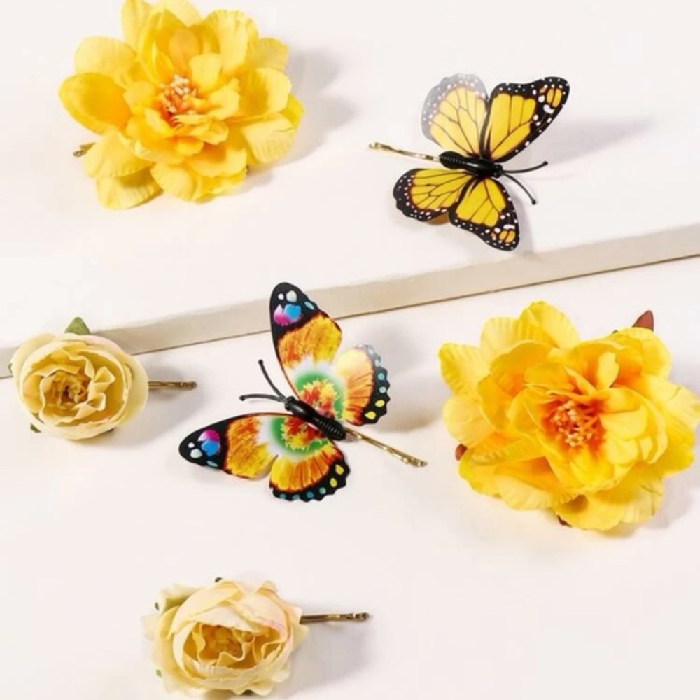 Y2K Coquette Fairycore Cottagecore Butterfly Floral 6 piece Hair Clips